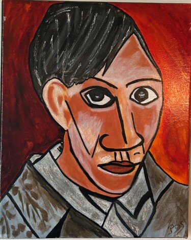 Schilderij getiteld "Autoportrait Pablo…" door Paulo Dos Santos, Origineel Kunstwerk, Acryl Gemonteerd op Frame voor houten…