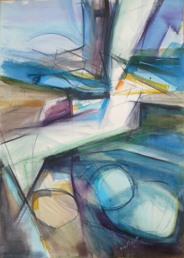 Peinture intitulée "Abstraction ovoïde" par Eve Elikoff, Œuvre d'art originale, Aquarelle