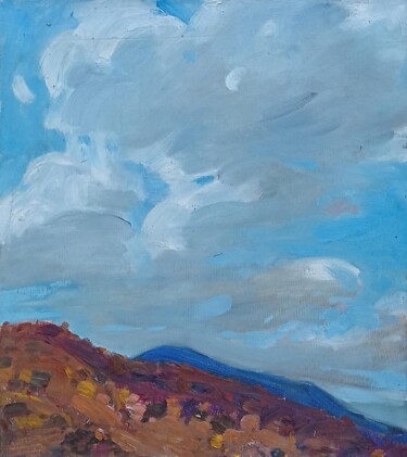 Painting titled "Cloud Shift in the…" by Olena Mishyna, Original Artwork, Oil Mounted on Wood Stretcher frame