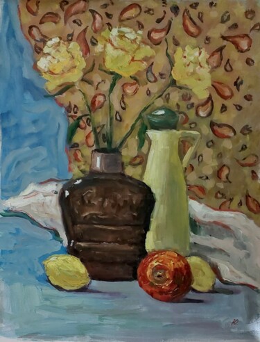 Ζωγραφική με τίτλο "yellow roses." από Ul Moreva, Αυθεντικά έργα τέχνης, Λάδι