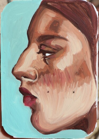 Painting titled "Portrait profil" by Raphaëlle Dubrulle, Original Artwork, Oil