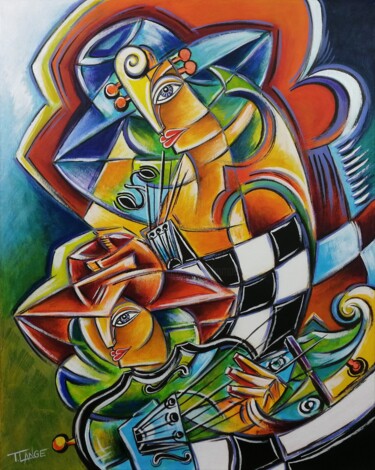 "Musical Duo #M334" başlıklı Tablo Thomas Lange tarafından, Orijinal sanat, Petrol Ahşap Sedye çerçevesi üzerine monte edilm…