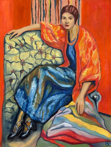 Vera – Fauvist Oil Painting Inspired by Kiseleva’s. Marusya 绘画 标题为“Vera – Fauvist Oil…” 由Hanna Kochet, 原创艺术品, 油 安装在木板上