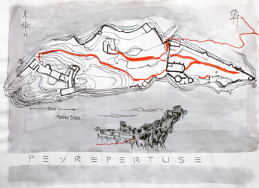 Bildnotizen zu Peyrepertuse. Dessin intitulée "Bildnotizen zu Peyr…" par Götz Wiedenroth, Œuvre d'art originale, Marqueur