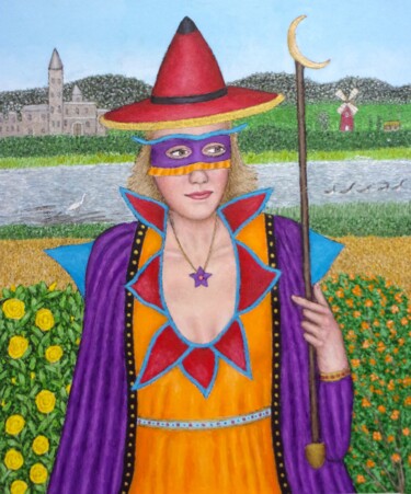 Pittura intitolato "Masked Diva Diadora" da Stephen Warde Anderson, Opera d'arte originale, Acrilico Montato su Altro pannel…