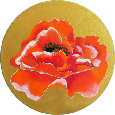 Poppy on gold Painting titled "Poppy on gold" by Elena Krikunova, Original Artwork, Oil