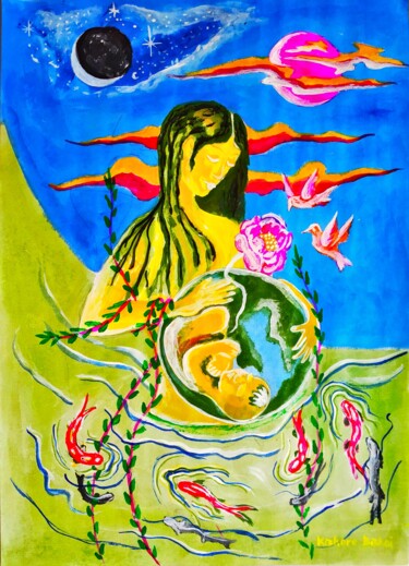 Pittura intitolato "The Mother" da Kishore Bishoi, Opera d'arte originale, Acrilico