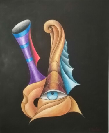 Schilderij getiteld "le regard musical" door Alain Rigollier, Origineel Kunstwerk, Olie Gemonteerd op Frame voor houten bran…