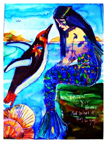 Listen to your heart (and what it has to say) Tekening getiteld "Listen to your hear…" door Walter Vermeulen, Origineel Kunstwerk, Aquarel