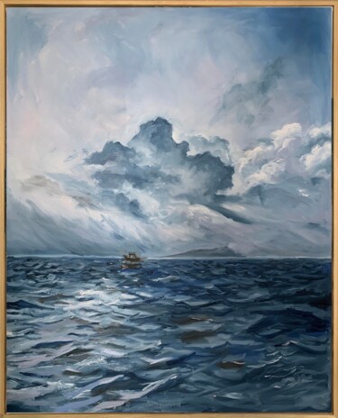 "Stormy Open Water B…" başlıklı Tablo Vita Schagen tarafından, Orijinal sanat, Petrol Ahşap Sedye çerçevesi üzerine monte ed…