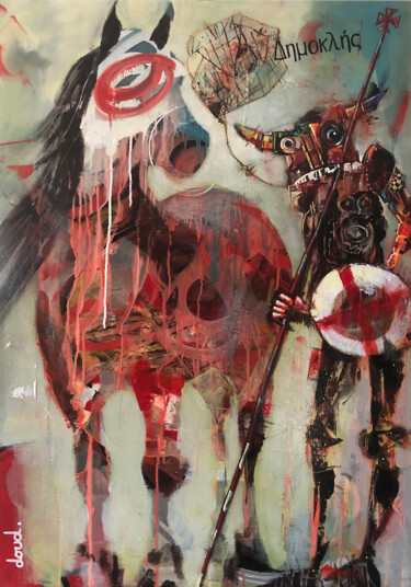 Pittura intitolato "Damocles before Bat…" da Loïc Tarin (Doud), Opera d'arte originale, Acrilico Montato su Telaio per barel…