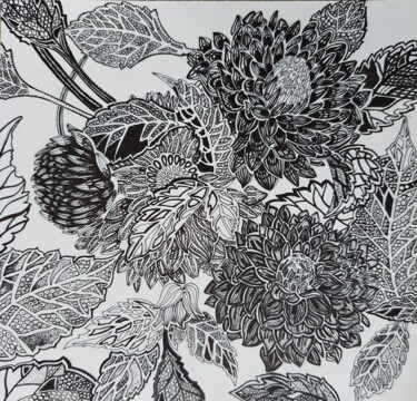 Schilderij getiteld "Георгины" door Vitalina Kineva, Origineel Kunstwerk, Gelpen