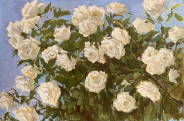 绘画 标题为“White Roses” 由Elena Bulatova, 原创艺术品, 油