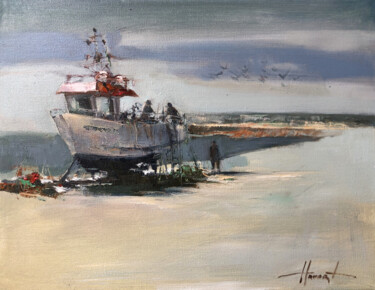 Ζωγραφική με τίτλο "Dialogue with a boat" από Henadzy Havartsou, Αυθεντικά έργα τέχνης, Λάδι Τοποθετήθηκε στο Ξύλινο φορείο…