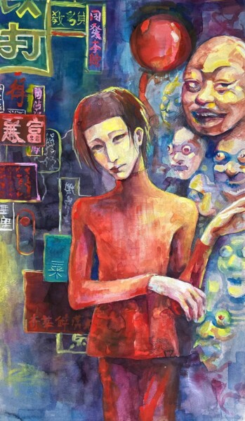 Chinese Market 绘画 标题为“Chinese Market” 由Ototoi, 原创艺术品, 水彩