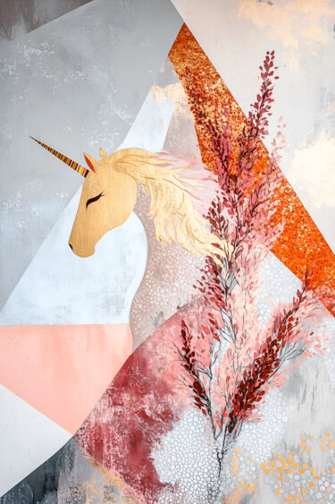 Botanical Reverie. Minimalist unicorn wall art "Botanical Reverie.…" başlıklı Dijital Sanat Miriam-Feyga Bunimovich tarafından, Orijinal sanat, Dijital Kolaj