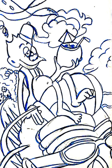 Disegno intitolato "Le singe qui fait l…" da José Espiguinha, Opera d'arte originale, Matita
