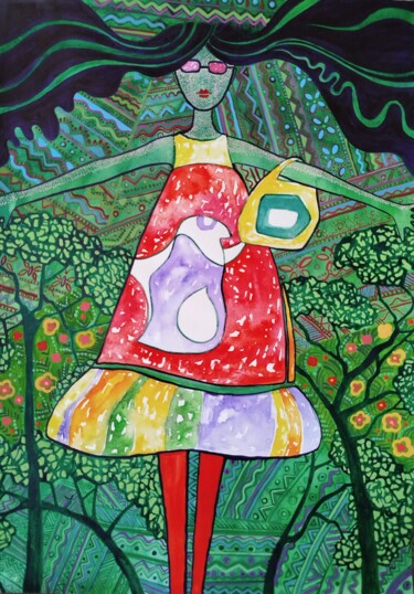 Pintura intitulada "Весна моей дочери" por Vitalina Kineva, Obras de arte originais, Aquarela