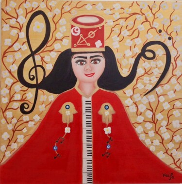 Peinture intitulée "FEMME EN MELODIE" par Haïfa Melliti, Œuvre d'art originale, Huile