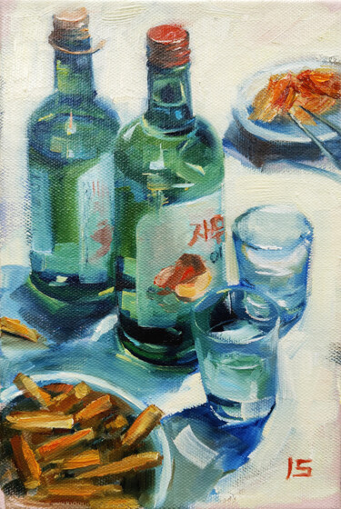 Soju with friends Картина под названием "Soju with friends" - Irina Sergeyeva, Подлинное произведение искусства, Масло Установлен на Деревянна…
