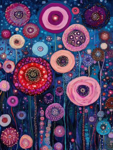 Surreal Pink Flower Garden Scene | Fantasy Floral Wall Art 제목이 "Surreal Pink Flower…"인 미술작품 Tanya Ocean로, 원작, 기름