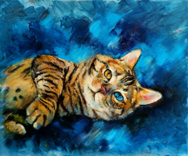 Custom Pantherina Cat Portrait Pittura intitolato "Custom Pantherina C…" da Eleonora Taranova, Opera d'arte originale, Olio Montato su Telaio per barella i…