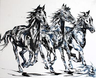 "1794 Trois chevaux…" başlıklı Tablo Jean-Luc Lopez tarafından, Orijinal sanat, Akrilik Ahşap Sedye çerçevesi üzerine monte…