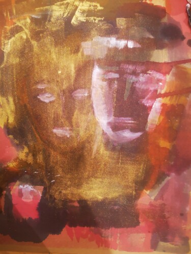 Schilderij getiteld "Les inconnus" door Abricodéal Îles, Origineel Kunstwerk, Inkt Gemonteerd op Andere stijve panelen