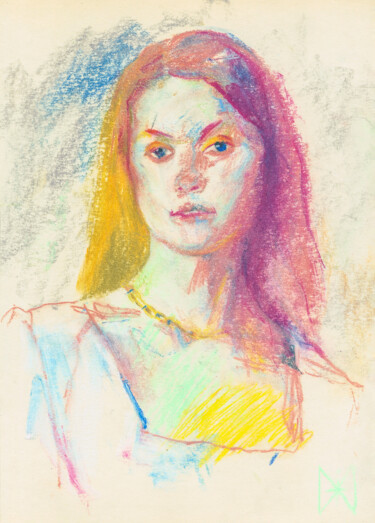 Desenho intitulada "In her colors" por Mimi Hi, Obras de arte originais, Pastel
