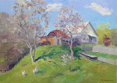 제목이 "April day"인 미술작품 Boris Serdyuk로, 원작, 기름 나무 들것 프레임에 장착됨