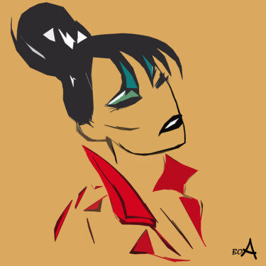 Digital Arts με τίτλο "Model in red trench…" από Oksana Budnichenko, Αυθεντικά έργα τέχνης, Ψηφιακή ζωγραφική