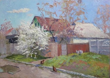 Ζωγραφική με τίτλο "Cherry blossom" από Boris Serdyuk, Αυθεντικά έργα τέχνης, Λάδι Τοποθετήθηκε στο Ξύλινο φορείο σκελετό