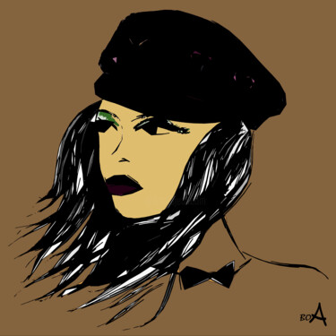 Model in black visor beret hat, bow tie "Model in black viso…" başlıklı Dijital Sanat Oksana Budnichenko tarafından, Orijinal sanat, Dijital Resim