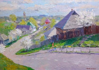 Malarstwo zatytułowany „Spring colors” autorstwa Boris Serdyuk, Oryginalna praca, Olej Zamontowany na Drewniana rama noszy