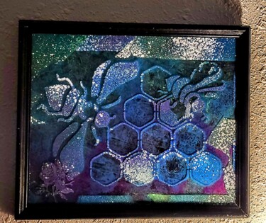 「Honeycombed Dreams」というタイトルの絵画 Arlene Knowltonによって, オリジナルのアートワーク, スプレー式塗料 段ボールにマウント