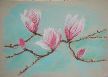 Turquoise and Pink Magnolia Blossom Pastel Painting Ζωγραφική με τίτλο "Turquoise and Pink…" από Olya Moose, Αυθεντικά έργα τέχνης, Παστέλ