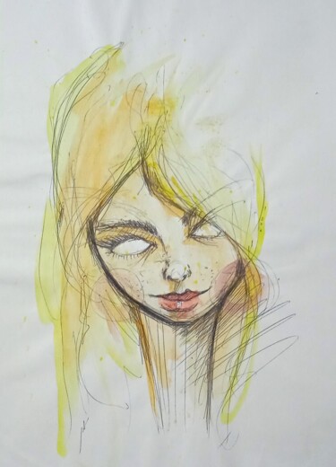 Dibujo titulada "woman blond" por Neto Othen, Obra de arte original, Acuarela