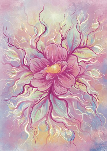 Cosmic Beauty of the Stylized Peony Flower 数字艺术 标题为“Cosmic Beauty of th…” 由Alina Neilande, 原创艺术品, 数字打印