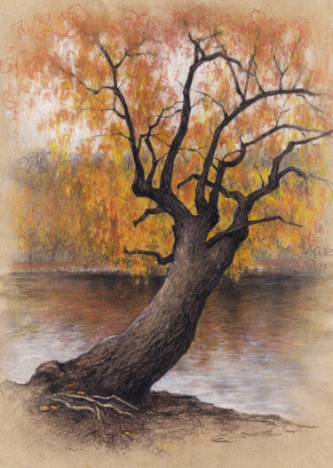 Autumn’s Embrace Drawing titled "Autumn’s Embrace" by Sundra, Original Artwork, Pastel