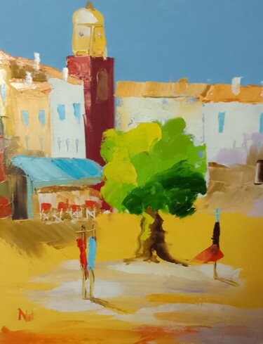 Painting titled "Place de l' ormeau…" by Nat, Original Artwork, Oil