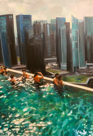 제목이 "Marina Bay Sands"인 미술작품 Corinne Boucher로, 원작, 기름 나무 들것 프레임에 장착됨