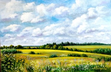 Blooming Field and Blue Sky 绘画 标题为“Blooming Field and…” 由Larisa Sidorova (Alsi), 原创艺术品, 油 安装在其他刚性面板上