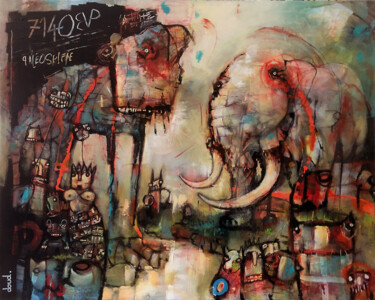 Paleolithic Selfie 「Paleolithic Selfie」というタイトルの絵画 Loïc Tarin (Doud)によって, オリジナルのアートワーク, アクリル ウッドストレッチャーフレームにマウント