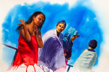 Turkish bathers. Watercolor painting with Turkish women. Painting titled "Turkish bathers. Wa…" by Viktoriia Gaman, Original Artwork, Watercolor