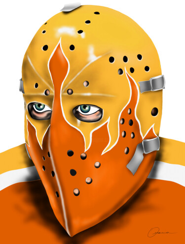 Bernie Parent Philadelphia Blazers WHA Hockey Goalie Mask Artes digitais intitulada "Bernie Parent Phila…" por Ouraniart, Obras de arte originais, Pintura digital