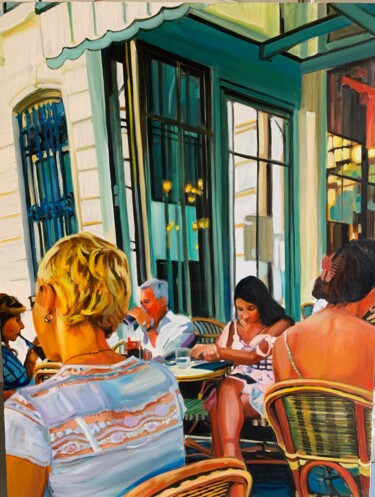 제목이 "Femme en terrasse"인 미술작품 Corinne Boucher로, 원작, 기름 나무 들것 프레임에 장착됨