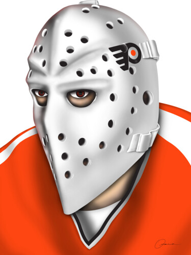 Bernie Parent Philadelphia Flyers NHL Hockey Goalie Mask Artes digitais intitulada "Bernie Parent Phila…" por Ouraniart, Obras de arte originais, Pintura digital