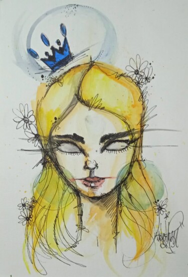 Dibujo titulada "womanqueen" por Neto Othen, Obra de arte original, Acuarela