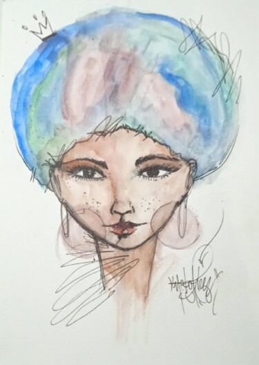 Tekening getiteld "Blackpowerwoman" door Neto Othen, Origineel Kunstwerk, Aquarel
