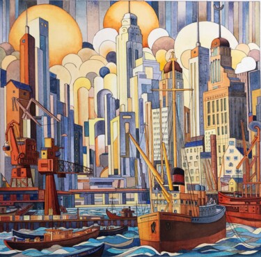 "Port Imaginaire" başlıklı Tablo Thierry Brunner tarafından, Orijinal sanat, Suluboya